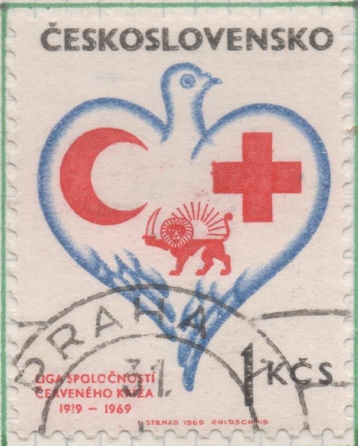 Sello E01548: hoja 99, Checoslovaquia: Sello Azul y rojo, dentado 50 Aniv Liga del Creciente Rojo, 1 Koruna