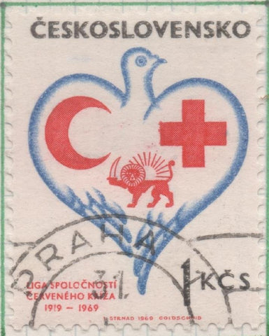 Sello E01548: hoja 99, Checoslovaquia: Sello Azul y rojo, dentado 50 Aniv Liga del Creciente Rojo, 1 Koruna