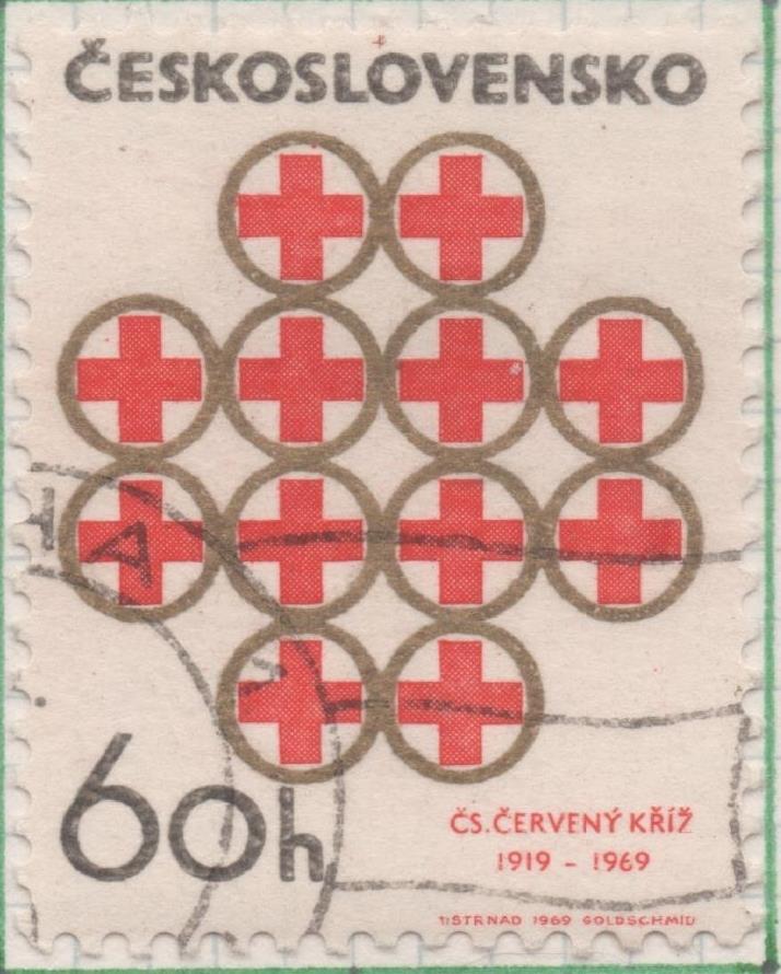 Sello E01547: hoja 99, Checoslovaquia: Sello Rojo y dorado, dentado 50 Aniv de la Cruz Roja, 60 Haleru