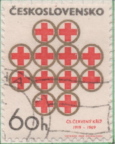 Sello E01547: hoja 99, Checoslovaquia: Sello Rojo y dorado, dentado 50 Aniv de la Cruz Roja, 60 Haleru