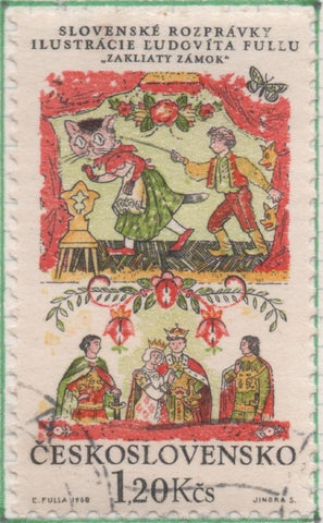 Sello E01546: hoja 99, Checoslovaquia: Sello Multicolor, dentado. Cuentos Eslovacos. El Castillo Encantado, 1,20 Koruna