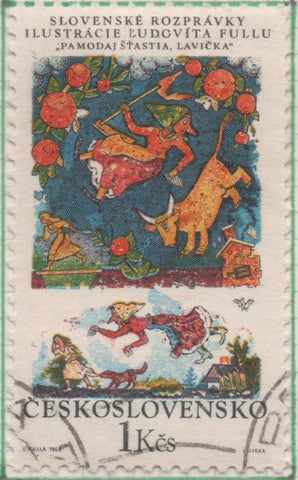 Sello E01545: hoja 99, Checoslovaquia: Sello Multicolor, dentado. Cuentos Eslovacos. Que Dios te Bendiga, 1 Koruna