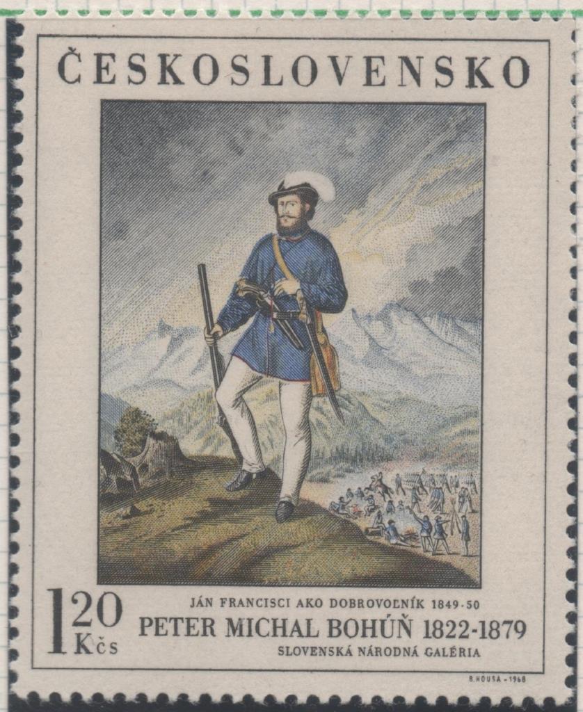 Sello E01539: hoja 99, Checoslovaquia: Sello Multicolor, dentado. Pinturas Galeria Nacional de Praga. Giovanni Francisci como voluntario. P. M. Bohun, 1822-1879, 120 Koruna