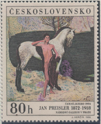 Sello E01538: hoja 99, Checoslovaquia: Sello Multicolor, dentado. Pinturas Galeria Nacional de Praga. El lago negro. Jan Preisler, 1872-1918, 80 Haleru 