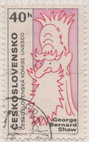 Sello E01532: hoja 98, Checoslovaquia: Sello Multicolor, dentado, Caricaturas personajes populares siglo XX. George Bernard Shaw, 40 Haleru