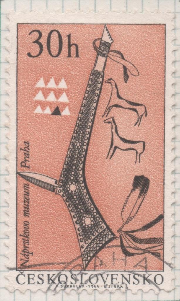Sello E01351: hoja 86, Checoslovaquia: Sello Naranja y marron, dentado. Indios Norteamericanos. Tomahawk, 30 Haleru