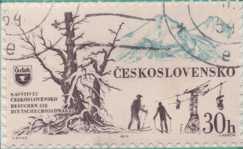 Sello E01179: hoja 77, Checoslovaquia: Sello Marron y Aul, dentado. Propaganda para el turismo. Montañas Belanske Tatra - Esquiadores, 30 Haleru 