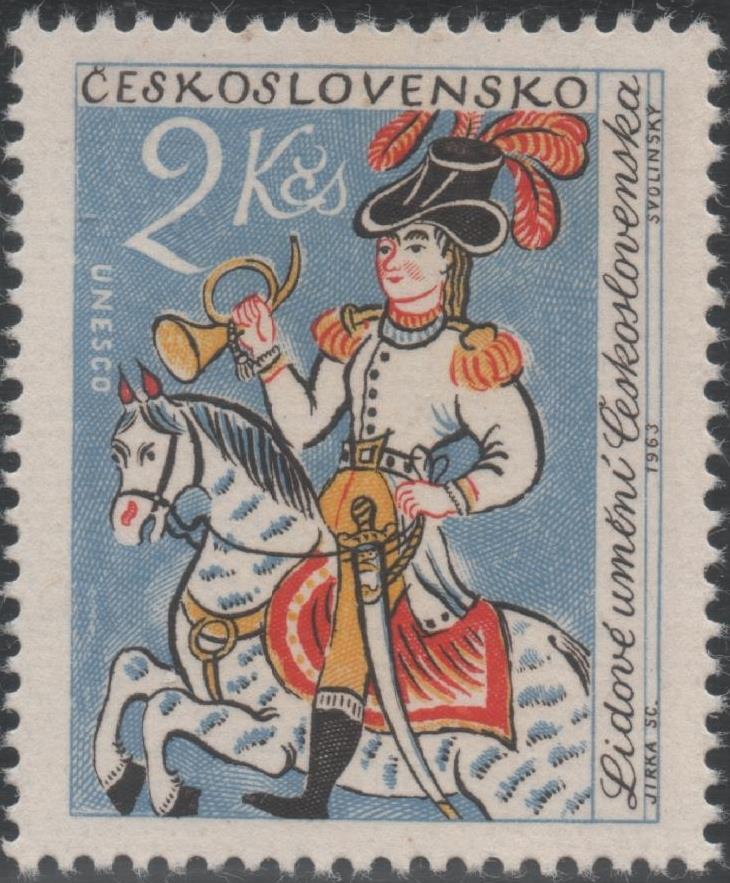 Sello E01172: hoja 77, Checoslovaquia: Sello Multicolor dentado. Unesco. Jinete, 2 Koruny