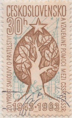 Sello E01165: hoja 76, Checoslovaquia: Sello Ocre y azul dentado. 20 Aniv del tratado Checo-Sovietico, 30 haleru
