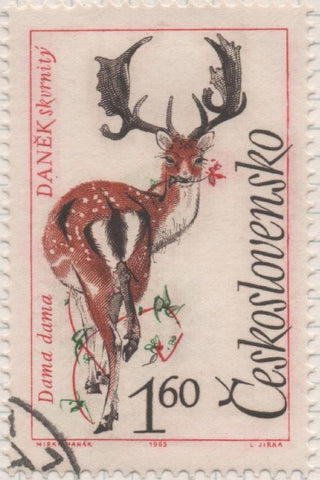Sello E01162: hoja 76, Checoslovaquia: Sello Multicolor dentado. Animales del Monte Tatra. Dama dama, 1,60 Haleru