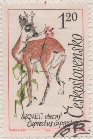 Sello E01161: hoja 76, Checoslovaquia: Sello Multicolor dentado. Animales del Monte Tatra. Capreolus capreolus, 1,20 Koruna
