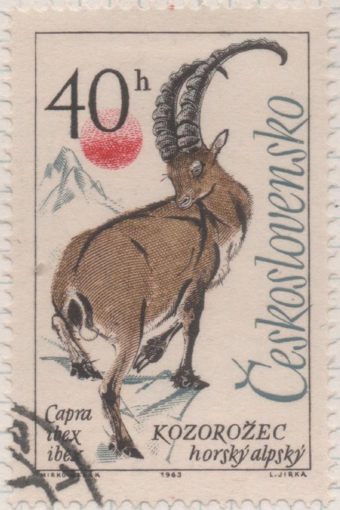 Sello E01159: hoja 76, Checoslovaquia: Sello Multicolor dentado. Animales del Monte Tatra. Capra ibex, 40 Haleru