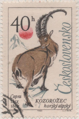 Sello E01159: hoja 76, Checoslovaquia: Sello Multicolor dentado. Animales del Monte Tatra. Capra ibex, 40 Haleru
