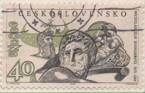 Sello E01183: hoja 78, Checoslovaquia: Sello Gris y verde, dentado. Aniversarios culturales UNESCO. Michelangelo, 40 Haleru