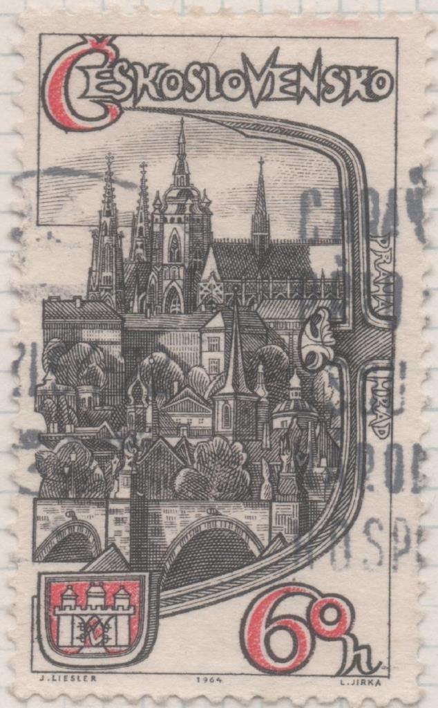 Sello E01212: hoja 79, Checoslovaquia: Sello Gris y rojo, dentado. Castillo de Praga, 60 Haleru
