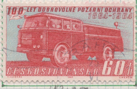 Sello E01206: hoja 79, Checoslovaquia: Sello Rojo y azul, dentado. Camión de bomberos Skoda, 60 Haleru