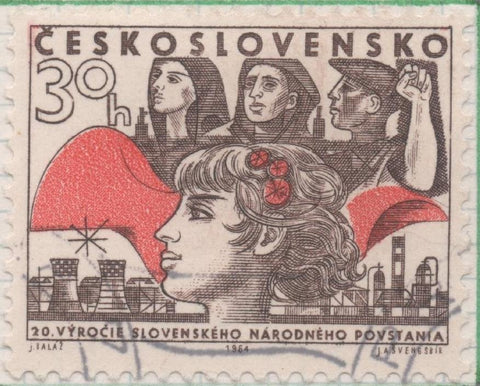 Sello E01203: hoja 79, Checoslovaquia:  Sello Marron y rojo, dentado. 20º Aniv de los Combates de Dukla, 30 Haleru