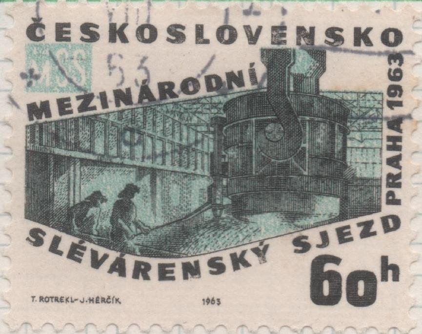 Sello E01150: hoja 75, Checoslovaquia: Sello Azul y negro dentado. 30º Congreso Internacional de Fundición, Praga, 60 Haleru
