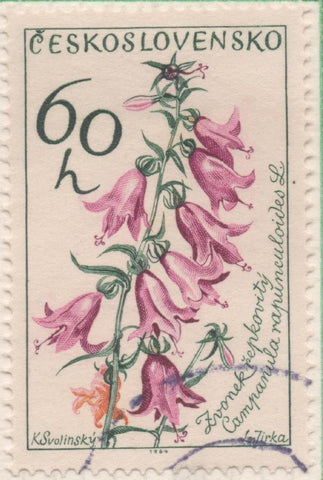 Sello E01197: hoja 78, Checoslovaquia: Sello Multicolr, dentado. Flores. Campanula rapunculoides, 60 Haleru
