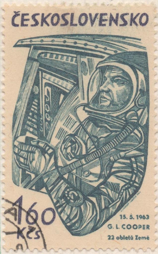 Sello E01195: hoja 78, Checoslovaquia: Sello Verde turquesa, dentado. Exploración del Espacio. Gordon Cooper, 1,60 Haleru