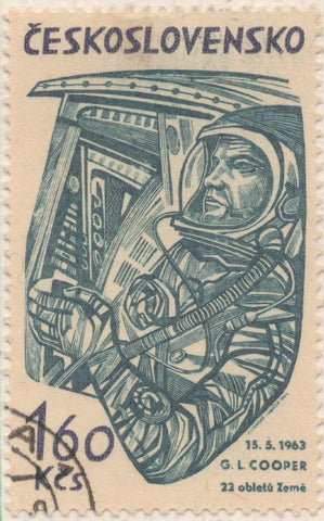 Sello E01195: hoja 78, Checoslovaquia: Sello Verde turquesa, dentado. Exploración del Espacio. Gordon Cooper, 1,60 Haleru