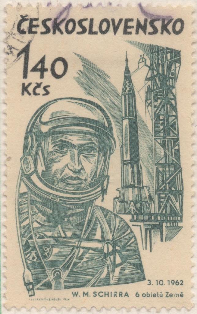 Sello E01193: hoja 78, Checoslovaquia: Sello Verde, dentado. Exploración del Espacio.  Walter Schirra, 1,40 Koruna