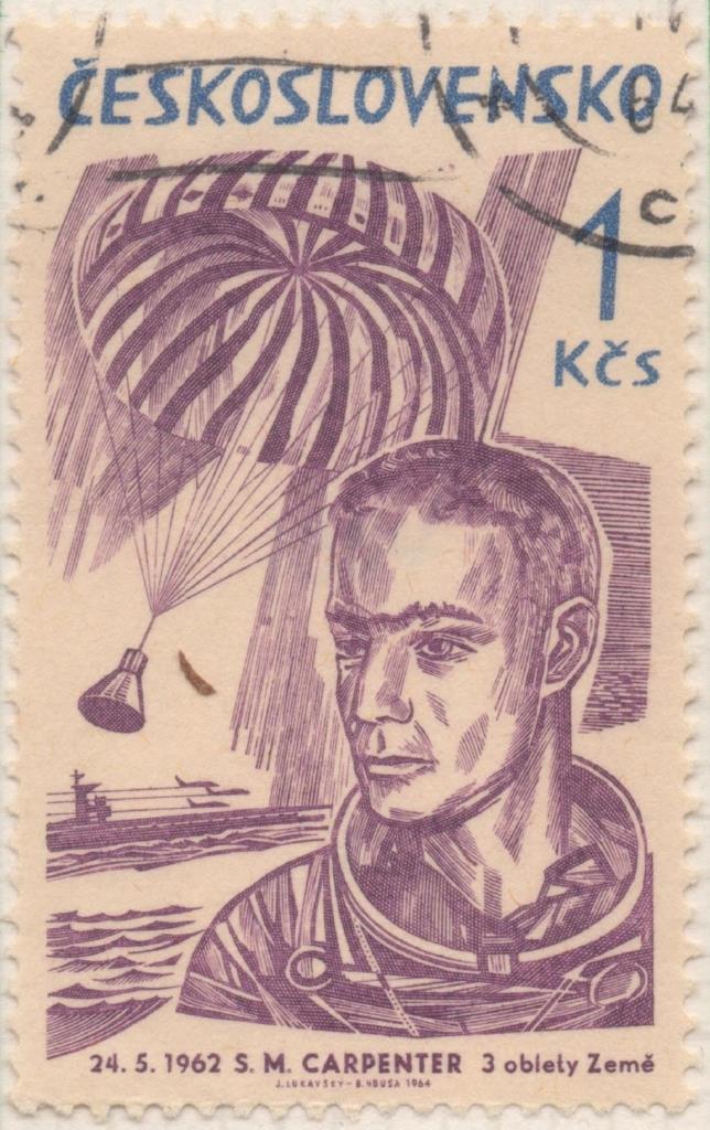 Sello E01192: hoja 78, Checoslovaquia: Sello Lila, dentado. Exploración del Espacio. Scott Carpenter, 1 Koruna