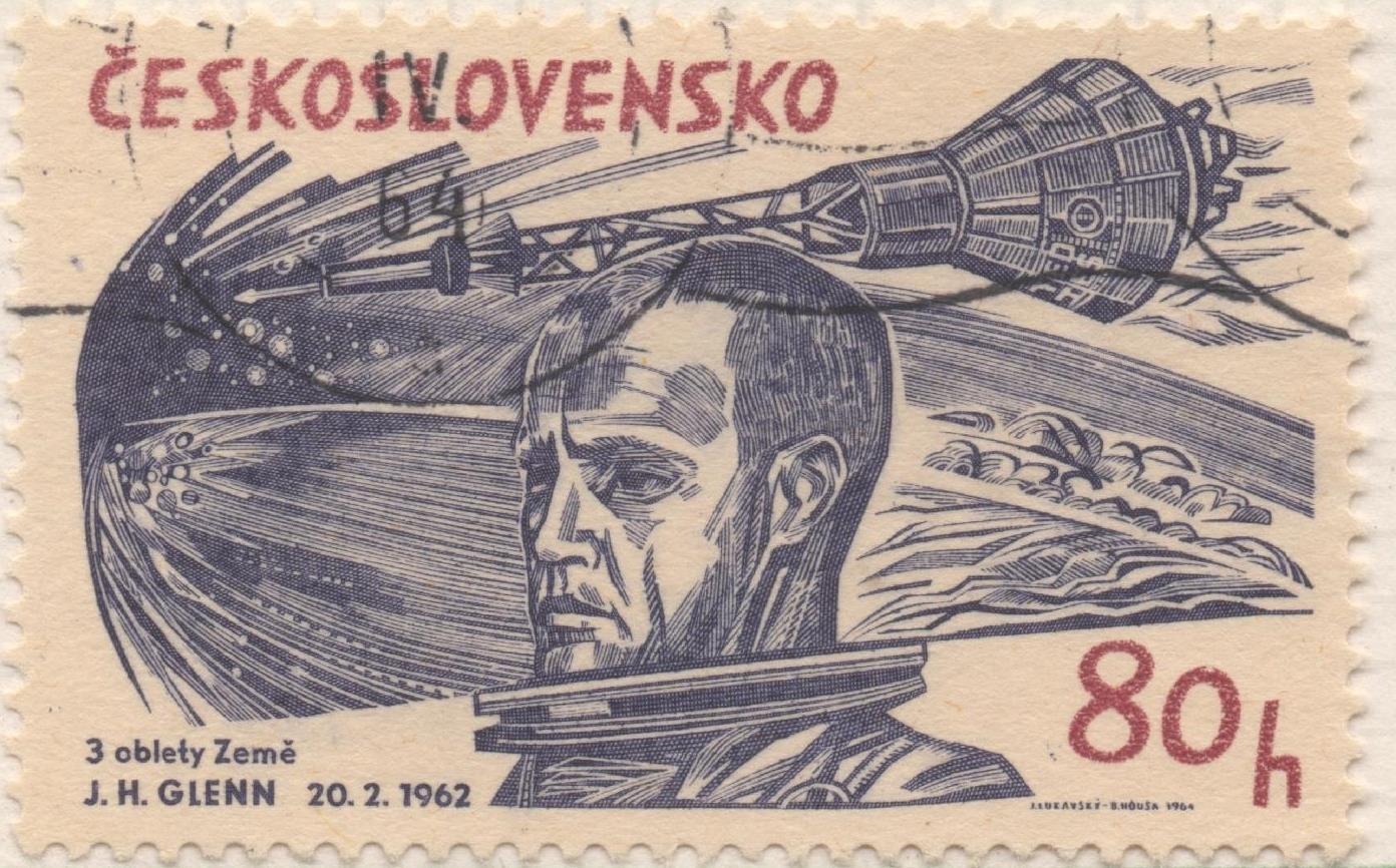 Sello E01191: hoja 78, Checoslovaquia: Sello Violeta oscuro, dentado. Exploración del Espacio. John Glenn, 80 Haleru