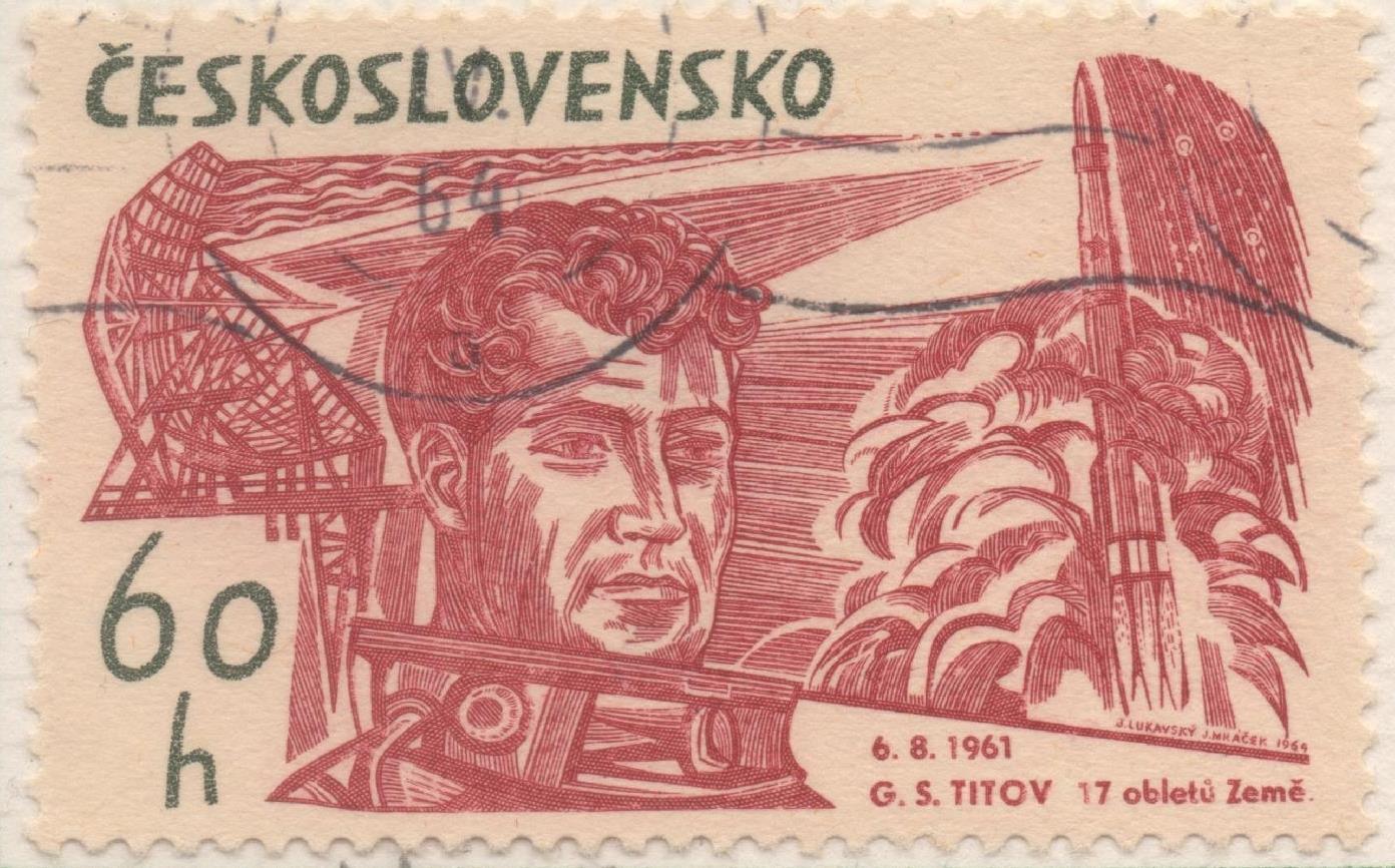 Sello E01190: hoja 78, Checoslovaquia: Sello Granate, dentado. Exploración del Espacio. Gherman Titov, 60 Haleru