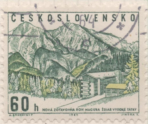 Sello E01187: hoja 78, Checoslovaquia: Sello Verde ynamarillo, dentado. Hoteles de Recreación sindical. Hotel Magura, Zdiar, Alto Tatra, 60 Haleru