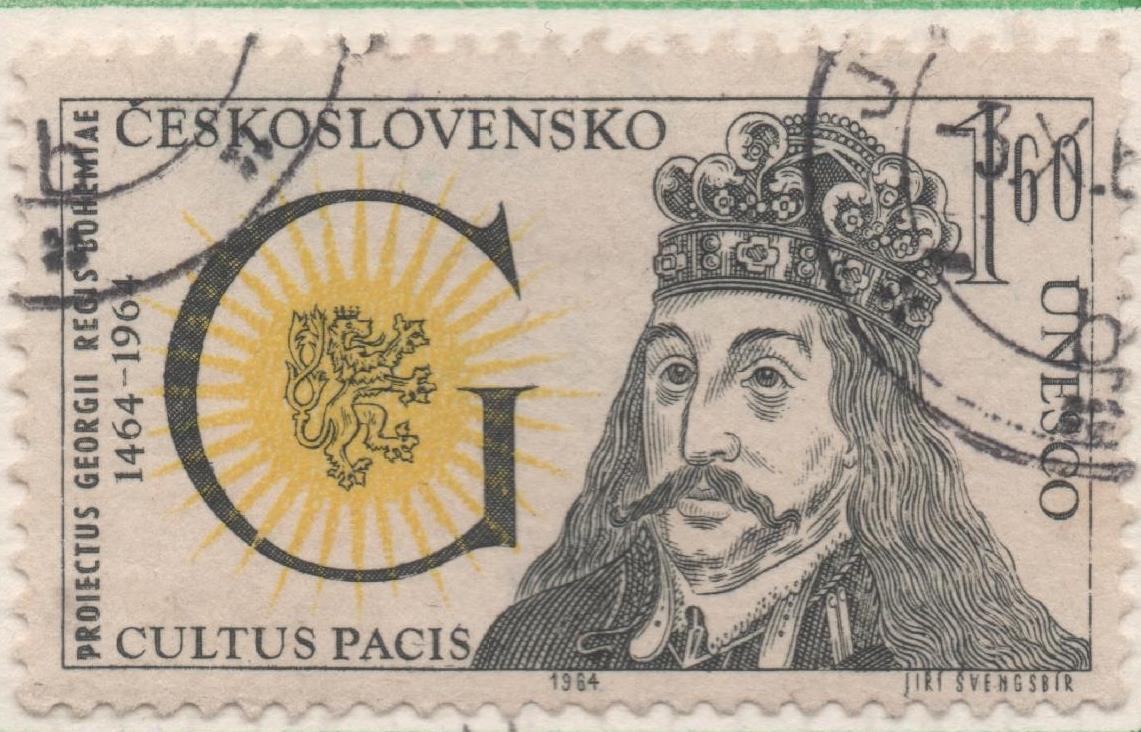 Sello E01185: hoja 78, Checoslovaquia: Sello Gris oscuro y amarillo, dentado. Aniversarios culturales UNESCO. Rey Jorge de Podebrady, 1,60 Koruna