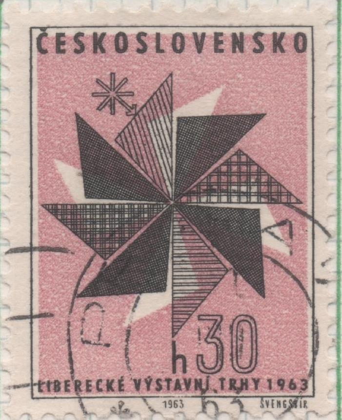 Sello E01149: hoja 75, Checoslovaquia: Sello Rosa y negro dentado. Exposición de Liberec, 30 Haleru