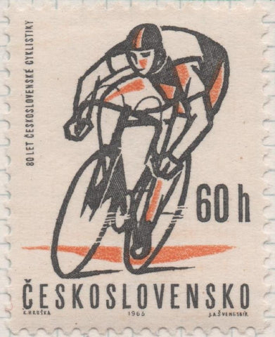 Sello E01110: hoja 73, Checoslovaquia: Sello Negro y naranja dentado. Eventos deportivos del año. Ciclismo, 60 Haleru