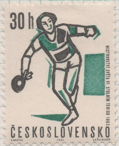 Sello E01109: hoja 73, Checoslovaquia: Sello Verde y negro dentado. Eventos deportivos del año. Tenis de mesa, 30 Haleru