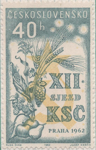 Sello E01101: hoja 73, Checoslovaquia: Sello Azul dentado. 12ª Congreso Partido Comunista. Producto Agricola, 40 Haleru