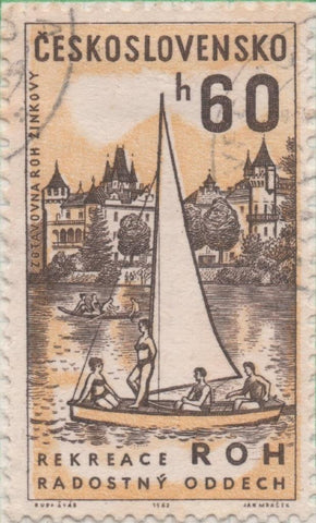 Sello E01095: hoja 72, Checoslovaquia: Sello Marron y amarillo dentado. Instituciones sociales, 60 Haleru