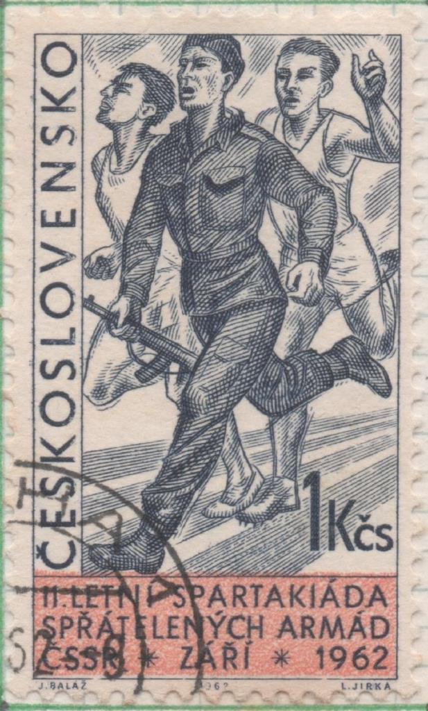 Sello E01093: hoja 71, Checoslovaquia: Sello Azul oscuro dentado. 2ª Spartakiada de las Fuerzas Armadas Checas. Sodado en carreras, 1 Koruna