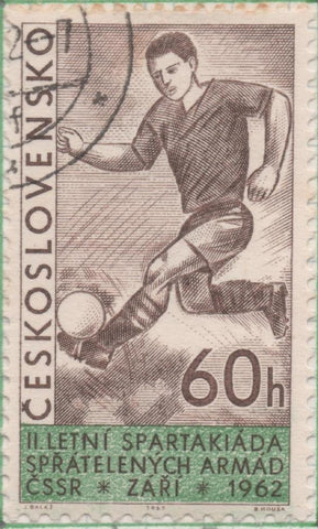 Sello E01092: hoja 71, Checoslovaquia: Sello Marron dentado. 2ª Spartakiada de las Fuerzas Armadas Checas. Jugador de Fútbol, 60 Haleru