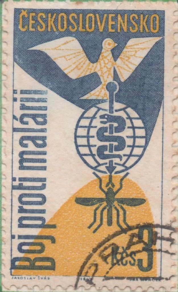 Sello E01088: hoja 71, Checoslovaquia: Sello Azul y amarillo dentado. Erradicacón de la Malaria, 3 Koruny
