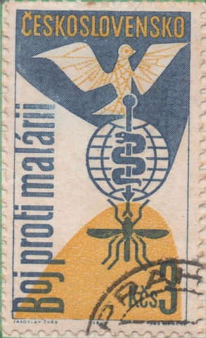 Sello E01088: hoja 71, Checoslovaquia: Sello Azul y amarillo dentado. Erradicacón de la Malaria, 3 Koruny