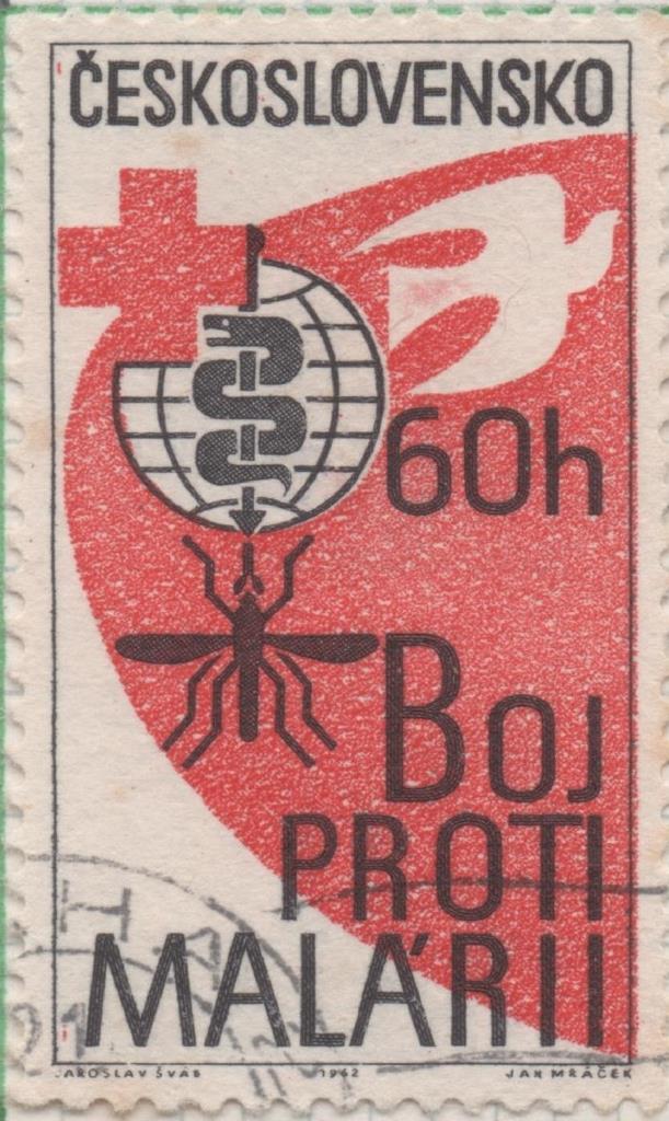 Sello E01087: hoja 71, Checoslovaquia: Sello Rojo y blanco dentado. Erradicación de la Malaria, 60 Haleru