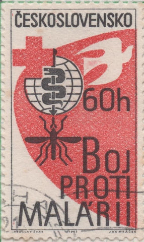 Sello E01087: hoja 71, Checoslovaquia: Sello Rojo y blanco dentado. Erradicación de la Malaria, 60 Haleru