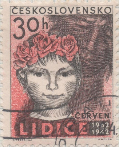 Sello E01084: hoja 71, Checoslovaquia: Sello Rojo y negro dentado. Destrucción de Lidice y Ležáky, 20 aniversario. Lidice, 30 Haleru