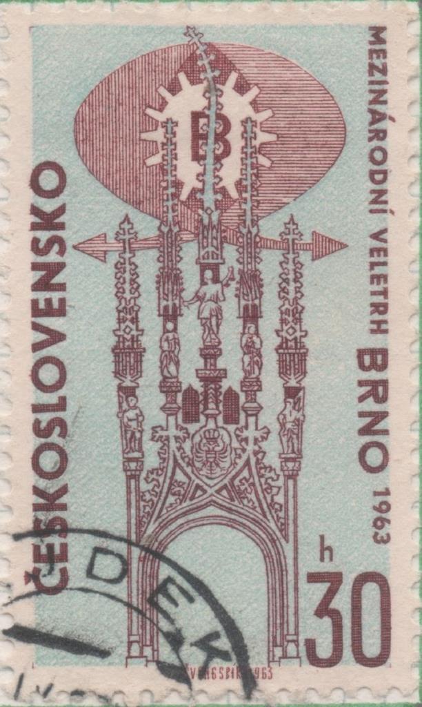 Sello E01146: hoja 75, Checoslovaquia: Sello Azul y rosa dentado. Feria Internacional de Brno, 30 Haleru