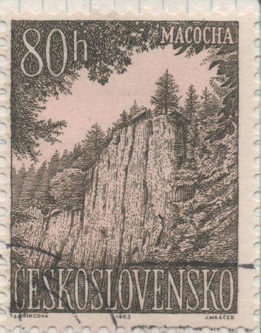Sello E01145: hoja 75, Checoslovaquia: Sello Marron oscuro dentado. Paraiso Eslovaco y lugares de Moravia. Montañas Macocha, 80 Haleru