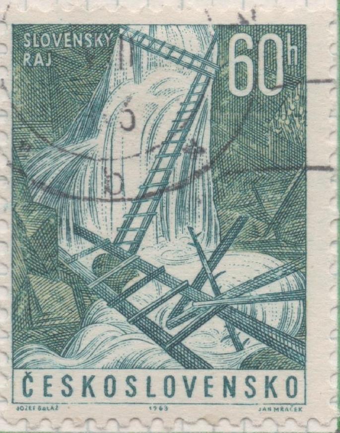 Sello E01144: hoja 75, Checoslovaquia: Sello Verde oscuro dentado. Paraiso Eslovaco y lugares de Moravia. Gran Garganta del Halcón, 60 Haleru