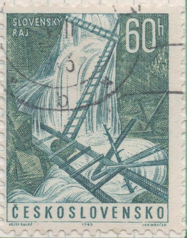 Sello E01144: hoja 75, Checoslovaquia: Sello Verde oscuro dentado. Paraiso Eslovaco y lugares de Moravia. Gran Garganta del Halcón, 60 Haleru