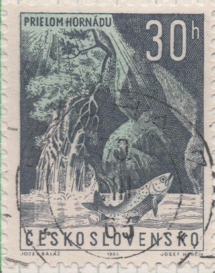 Sello E01143: hoja 75, Checoslovaquia: Sello Azul oscuro dentado. Paraiso Eslovaco y Lugares de Moravia. Piscina, Valle de Hornad, 30 Haleru