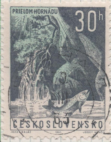 Sello E01143: hoja 75, Checoslovaquia: Sello Azul oscuro dentado. Paraiso Eslovaco y Lugares de Moravia. Piscina, Valle de Hornad, 30 Haleru