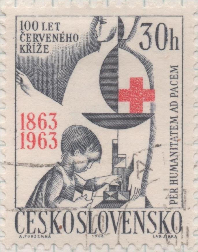 Sello E01141: hoja 75, Checoslovaquia: Sello Gris y rojo dentado. Centenario dela Cruz Roja, 30 Haleru